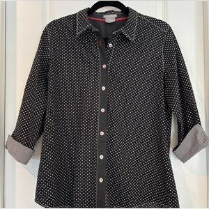 Chic Black and White Polka Dot Blouse with Rolled Sleeves